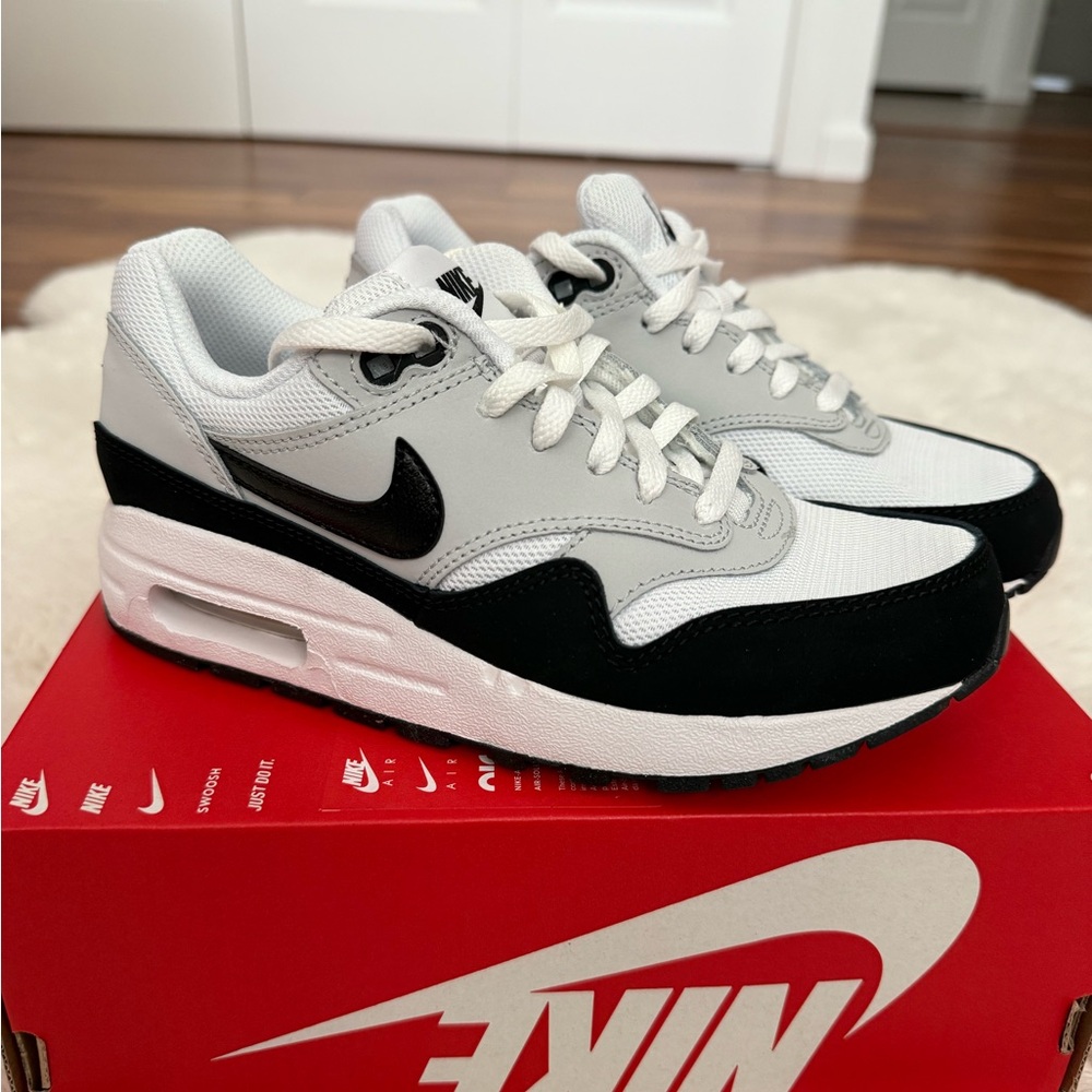 Nike Air Max 1 Youth White, Black and Light Gray Sneakers